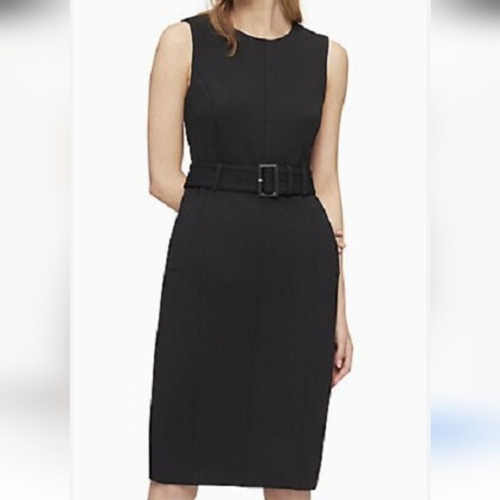 NEW Calvin Klein Black Belted Dress. Career. Classic. Dark Academia.